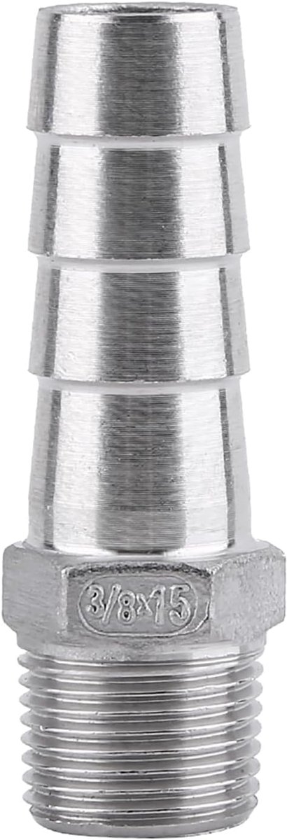 SnelShoppen - Rvs Slangverbinder, Slangconnector, Roestvrij staal SS304 Mannelijke Draad Fitting, Barb Slang Tule Connector BSP 1/8"~3/4" (3/8*15mm)