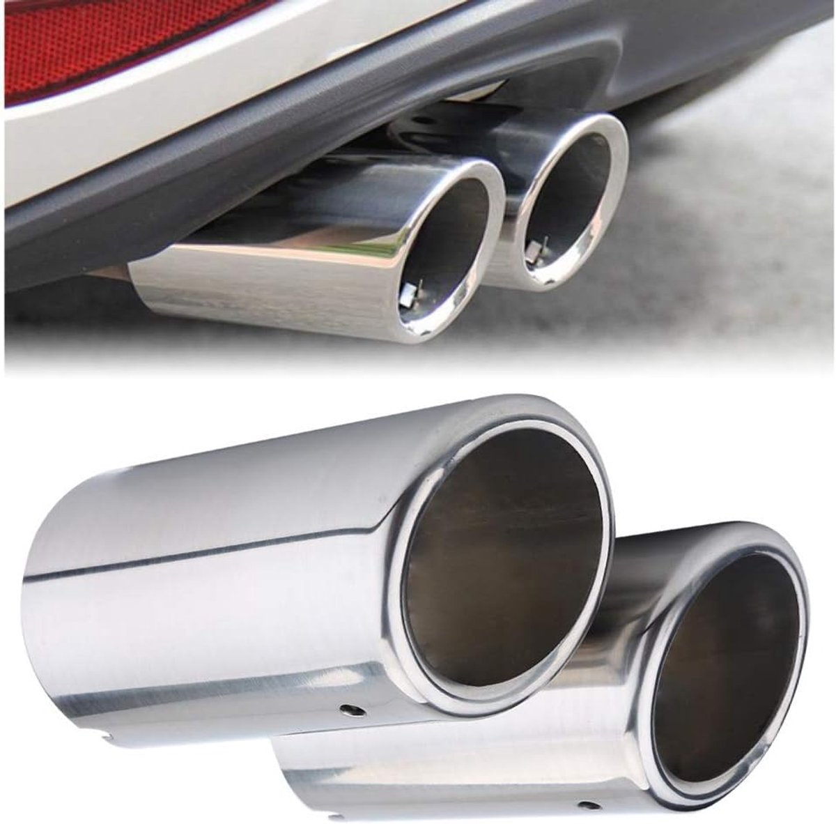 SnelShoppen - 2 Stuks Auto Einduitlaatpijp Demper Tip Demper RVS Voor Tot 64mm Voertuigen - Geschikt Voor 325i 328i - Roestvrijstaal