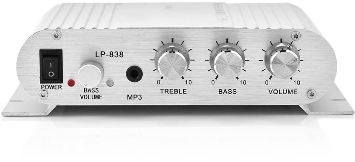 SnelShoppen - Mini Versterker Hi-Fi 2.1 Class D Stereo Amplifier - 15W x 2 RMS - Aluminium Behuizing - Ideaal voor Auto, Thuis Audio, Feest en Camping