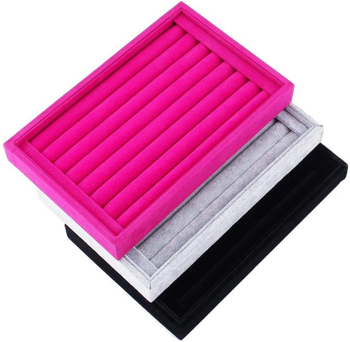 SnelShoppen - Velvet 7 Slots Ring Sieraden Display Tray, Sieraden Organizer Box Case Opberghouder voor Ringen Oorbellen Armbanden Kettingen (Zwart)