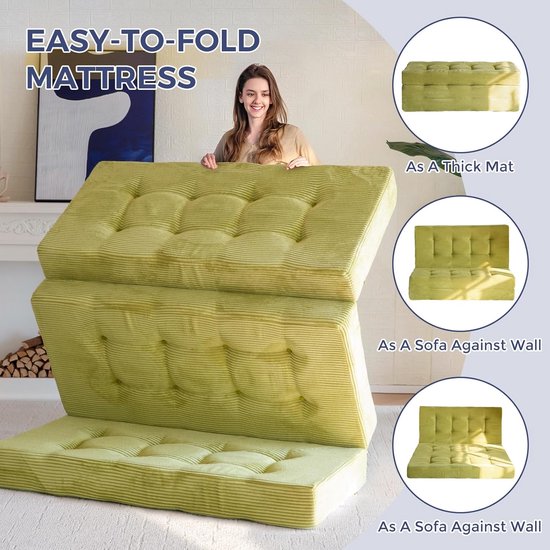 Opvouwbare Matras - Drielaags Futon - Comfortabel Rusten - 15cm Schuimvulling - 90x190 cm - Groen — afbeelding 2
