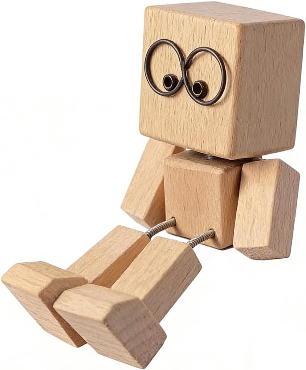 Wobbelende houten man - kleine figuur met magnetische gezichten - charmante dashboarddecoratie - leuk voor op je auto - ShopVlot