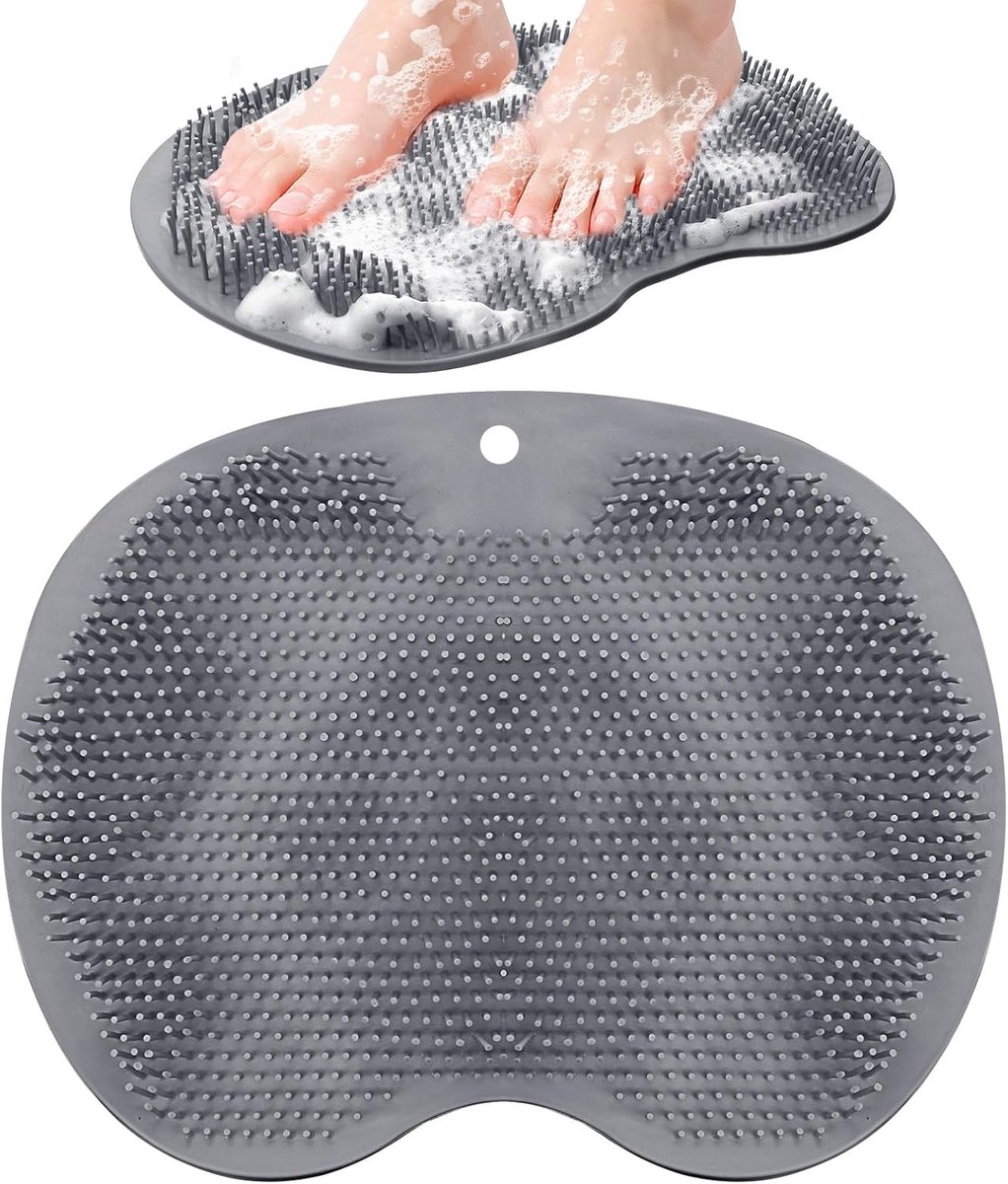 SnelShoppen - Voetborstel voor de douche, siliconen mat, badmat met zuignappen, voetwasborstel voor zachte reiniging van voeten in badkamer of spa, id