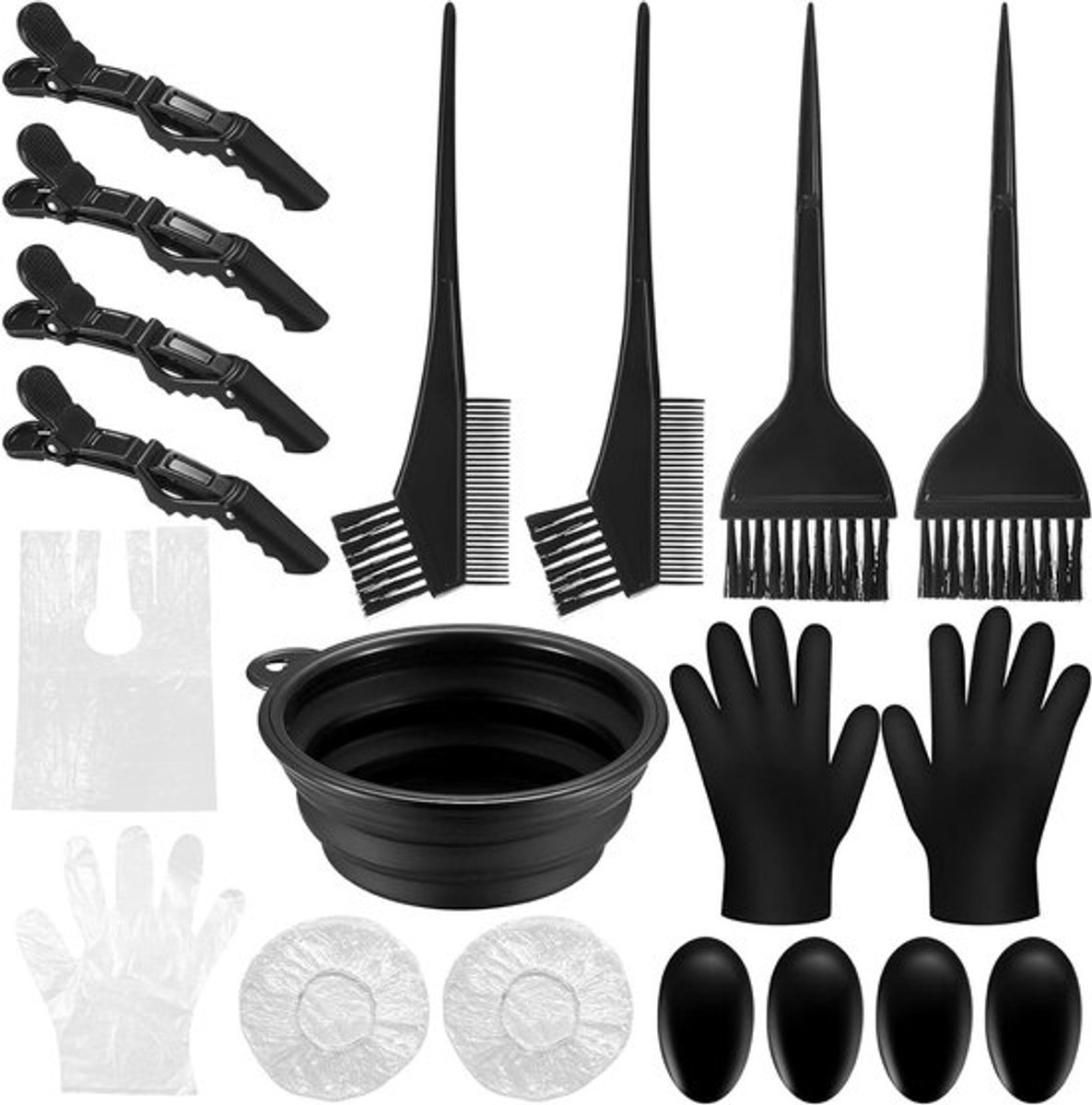 Complete Haarverf Set met 18 Stukken, Inclusief Verfkwasten, Accessoires en Oordoppen voor Perfecte Kleurresultaten