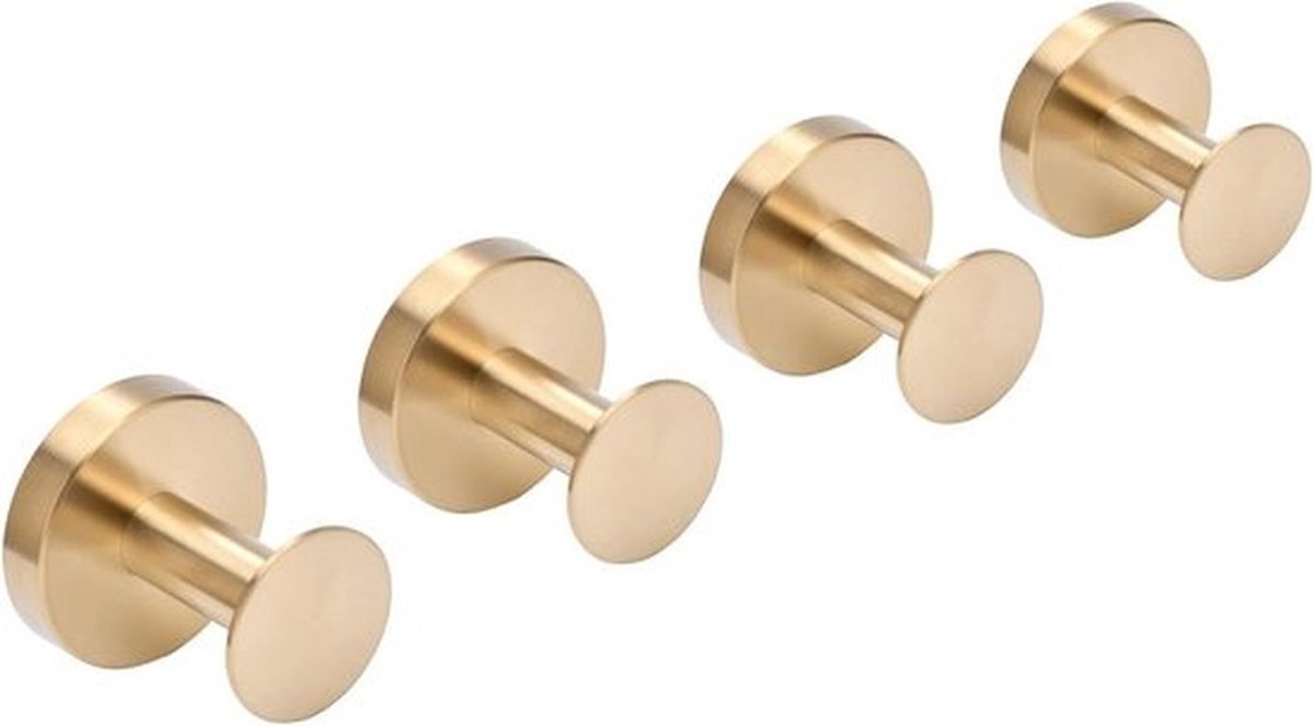 Wandhaak 4-Pack - Wandhaken - Handdoekhaak - Kledinghanger - Roestvrij Staal - Brushed Goud Afwerking - Haak