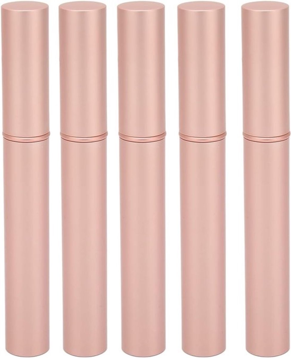Lege Mascara Tubes Set van 5 Stuks, 4ML Metalen Oogmake-up Flesjes met Rubber Stopper voor DIY Schoonheid en Cosmetica, Roze Goud