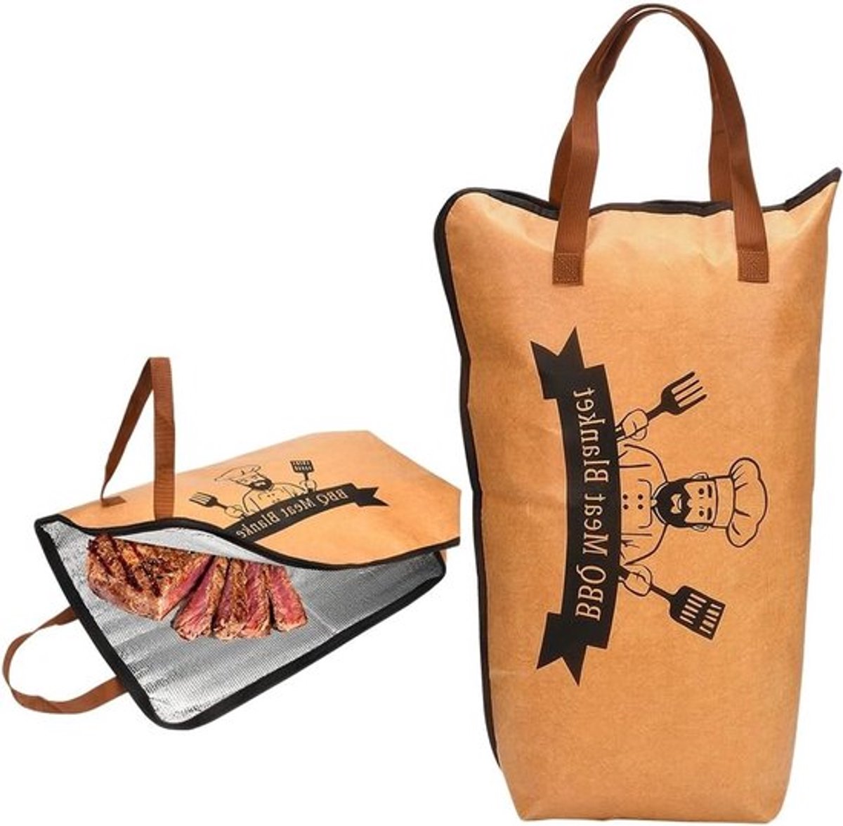 Vleesopbergzak voor het bewaren van vlees, BBQ-grilldekentje, 26 x 38 x 13 cm, met brede opening en handvat, herbruikbaar voor vers fruit en groenten, ideaal voor barbecue en voedselopslag
