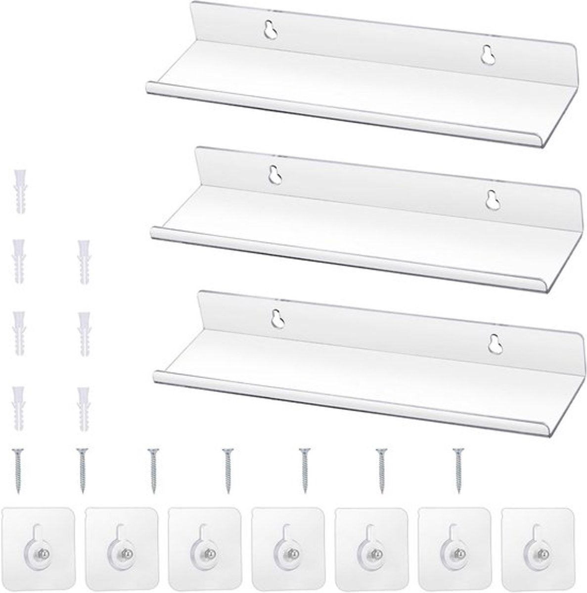 3 Stuks Duidelijke Acryl Planken, 30 cm Zelfklevende Zwevende Planken, Geen Boren, Wandplanken voor Badkamer, Woonkamer, Keuken en Kantoor, Ruimtebesparende Oplossingen