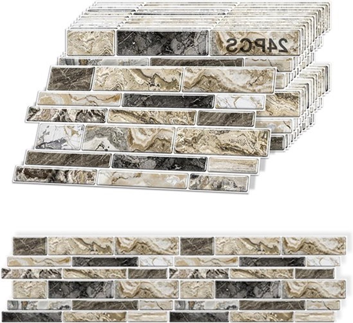 Zelfklevende Tegelstickers 24 Vellen 24.6 x 12 cm voor Keuken en Badkamer, Warm Beige, Waterdicht en Eenvoudig aan te Brengen, Perfect voor Renovatie en Decoratie