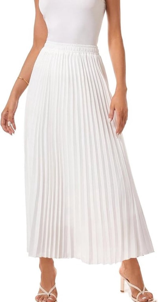 Elegante Vrouwelijke Maxi Rok met Hoge Taille van Chiffon, Vloeiende Plissé en A-Lijn voor Strand en Feestjes