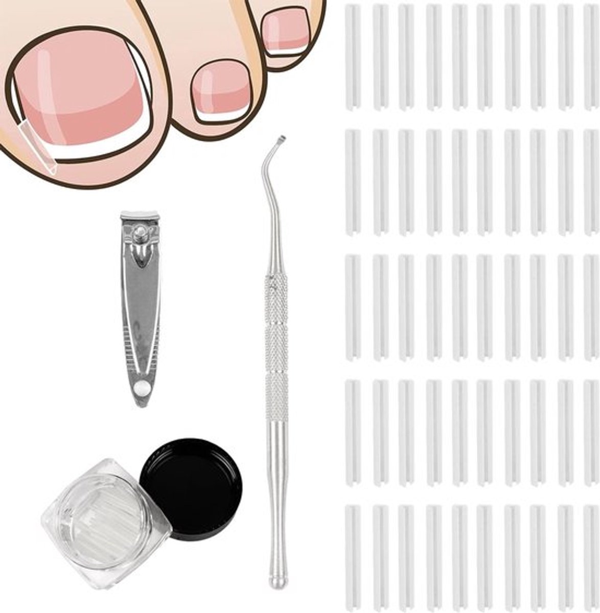 50 Stuks Nagelcorrectie Strips, Nagelschaar en Nagelknipper voor Ingroeiende Nagels en Paronychia-behandeling, Effectieve Nagelverzorging en Correctiehulpmiddelen