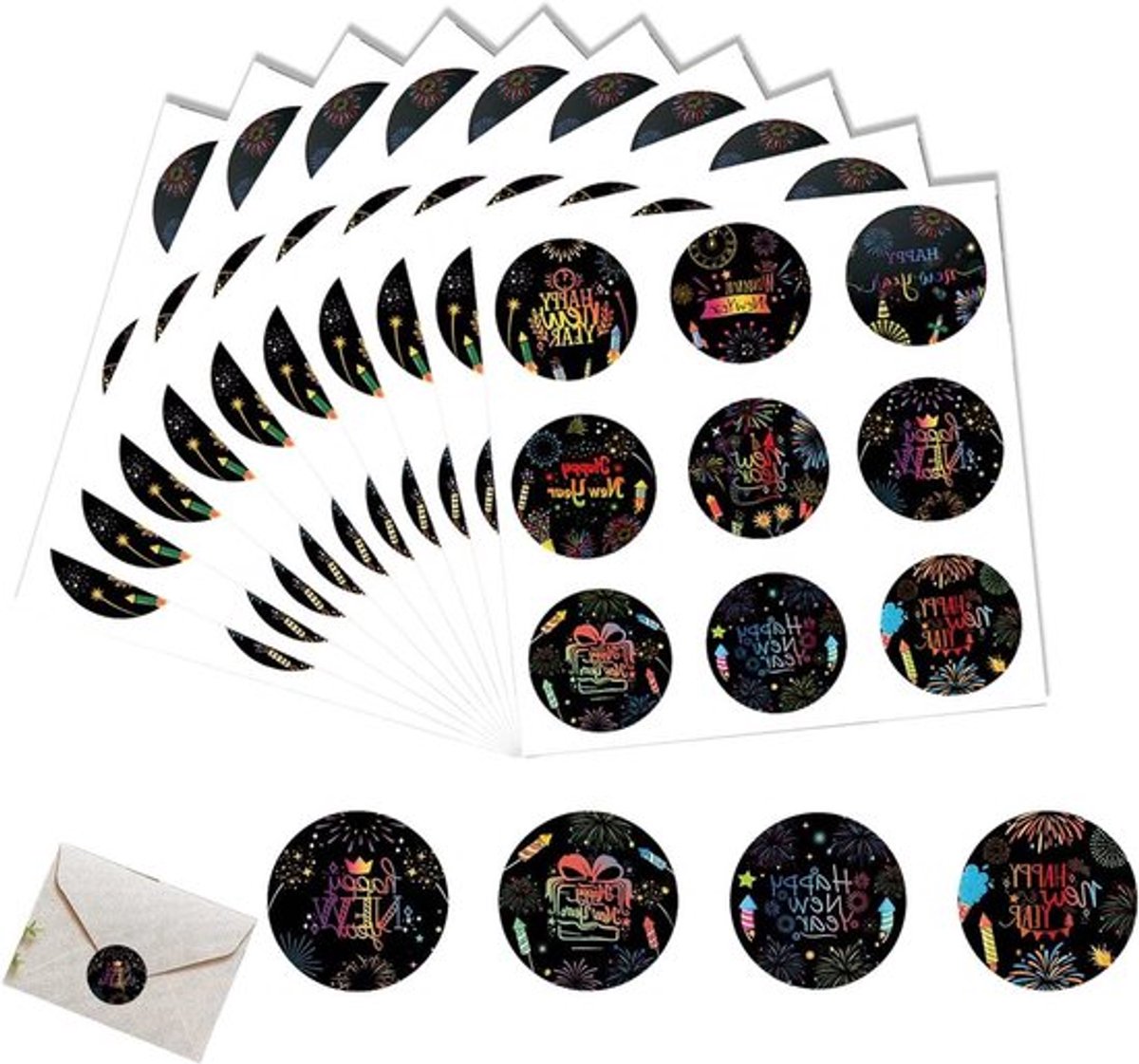 Zelfklevende Gelukkig Nieuwjaar-stickers voor decoratie en cadeaus, 9 ontwerpen voor feestdagen, perfect voor 2026 feestdecoraties en verpakking