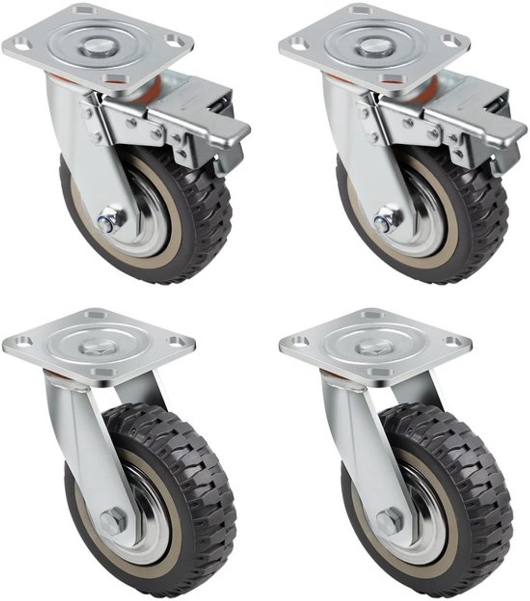 Zwenkwielen Heavy Duty - Zwenkwielen met Rem - Transportwielen Set van 4 - Meubelwielen - Diameter 150 mm - Draagvermogen 1600 kg