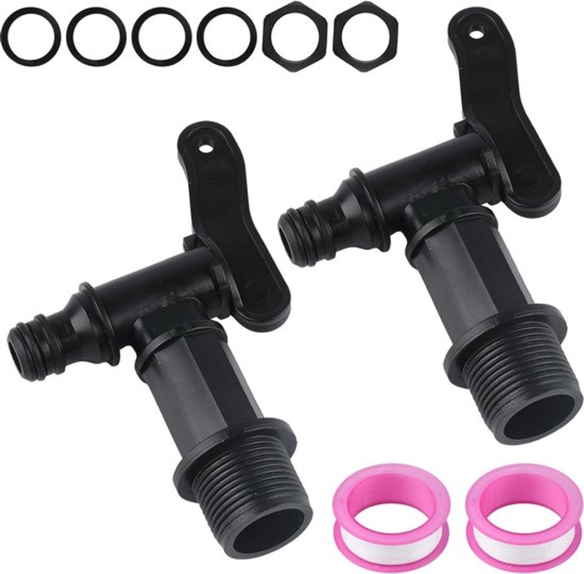 2 Stuks Afvoerkranen voor Regenwater, 3/4 Inch Kunststof Kranen voor Wateropslag, Ideaal voor Regenvaten en Watertanks
