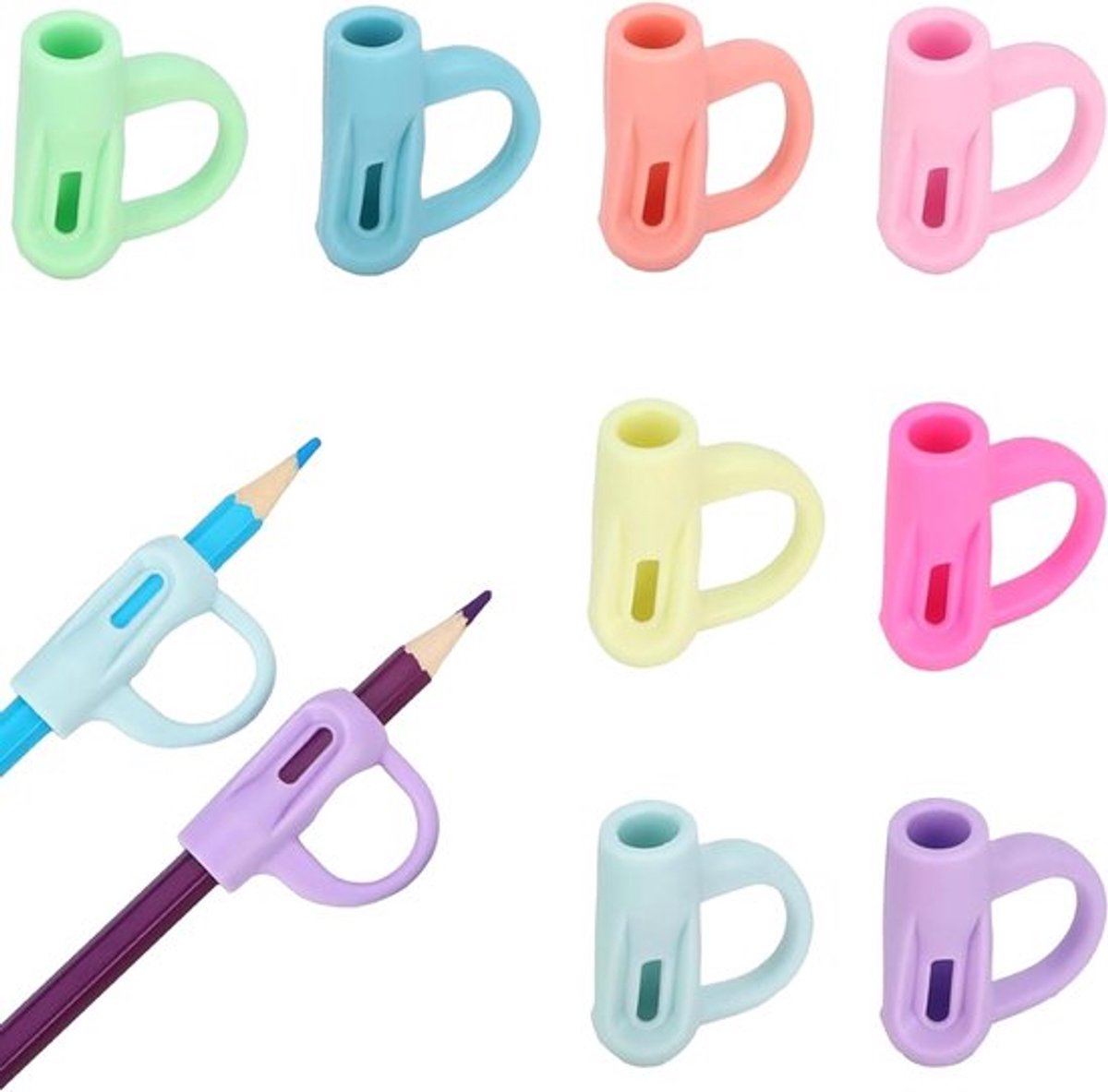 Ergonomische Penhouders voor Kinderen - 8 Stuks, Schrijfhulp voor Links- en Rechtshandigen, Silicone Handvat voor Comfortabel Schrijven
