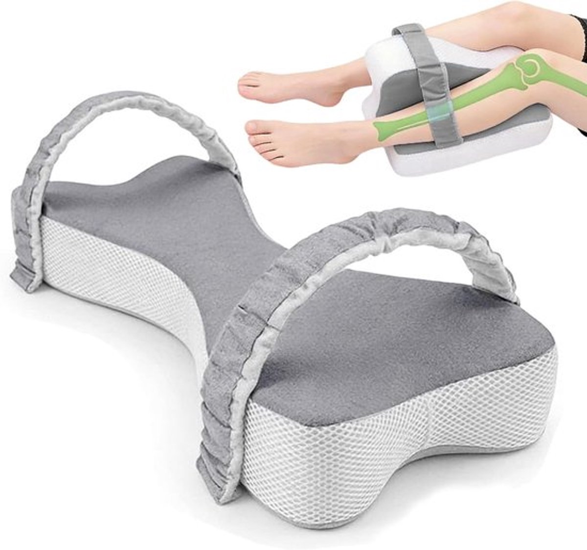 Extra groot orthopedisch kniekussen van traagschuim voor zijslapers, 53 cm, ideaal beenkussen voor comfortabele slaap en ondersteuning tussen de benen (grijs)