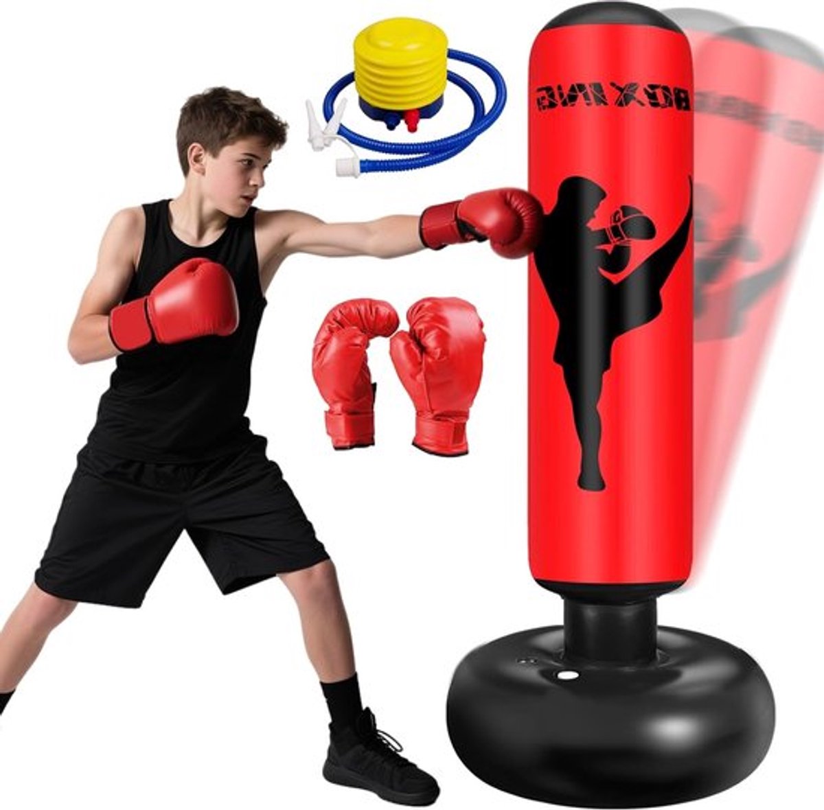 160 cm Kinder Bokszak met Bokshandschoenen en Luchtpomp, Ideaal voor Binnen en Buiten, Perfect voor Jongens en Meisjes, Training en Sport