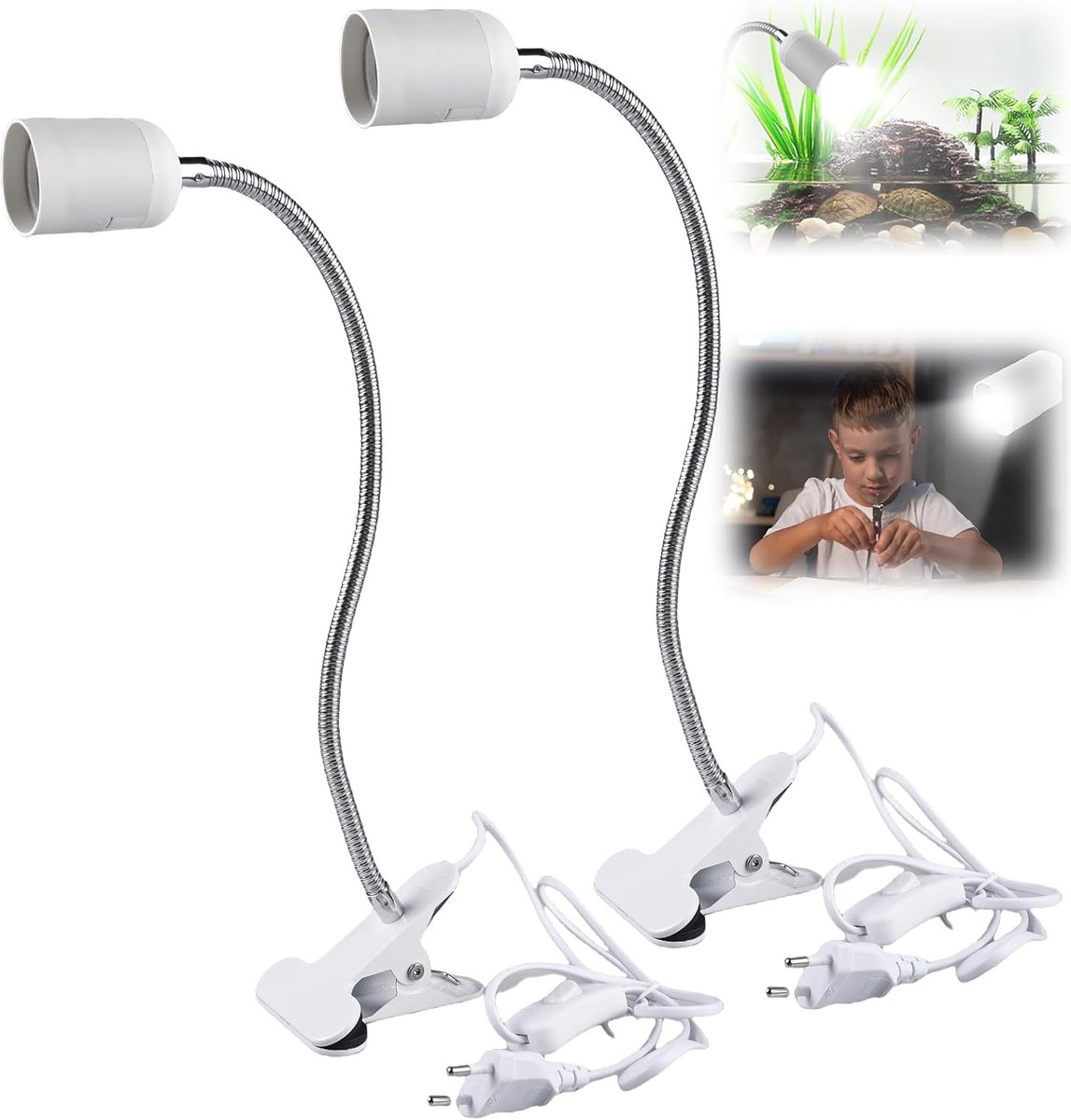 2 pieces clamp light: LED lamp holder E27, Gooseneck Clamp Lamp with Switch, Clamp Lamp 360° Adjustable Flexible - ShopVlot
