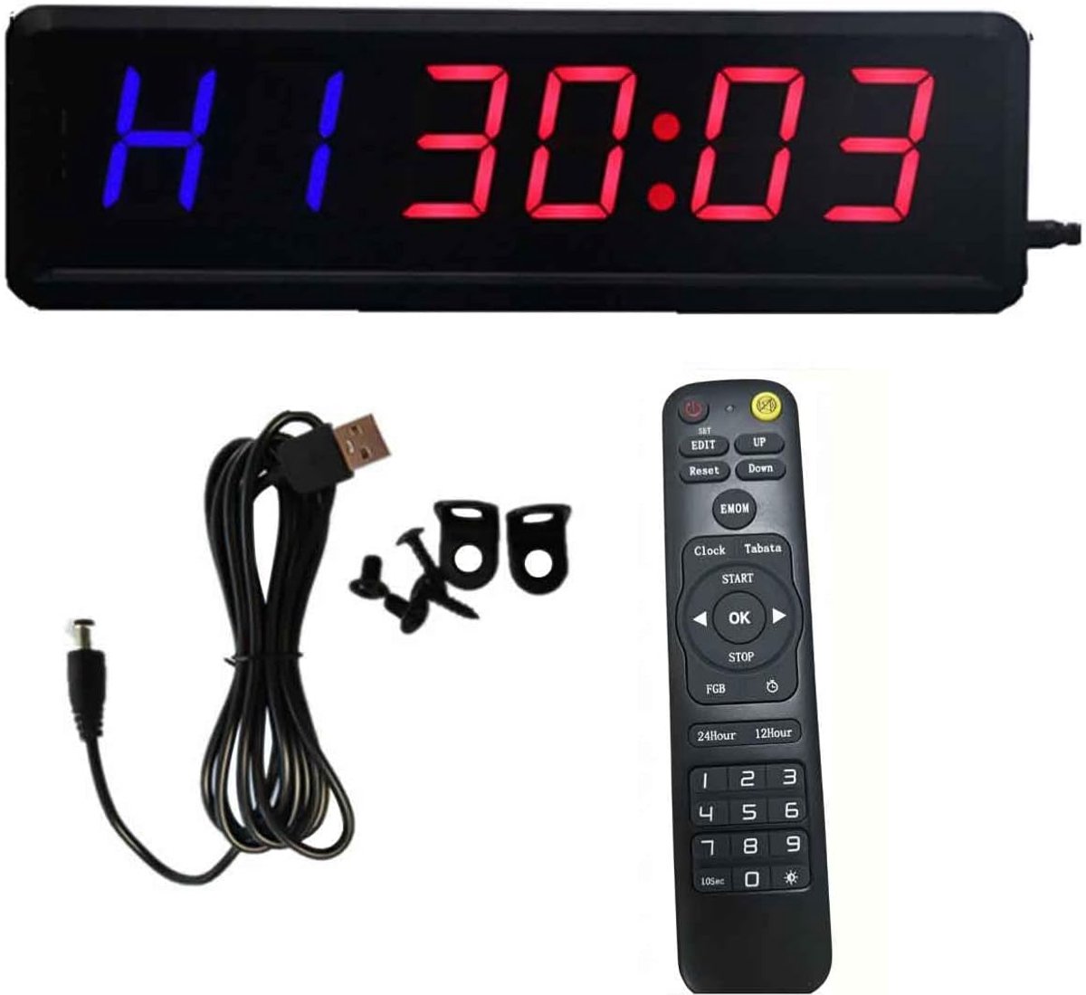 SnelShoppen - Digitale LED Wandklok met Interval Timer, Stopwatch, Afteller, Geluidsinstelling, Fitness Trainings Timer met Afstandsbediening - Perfec