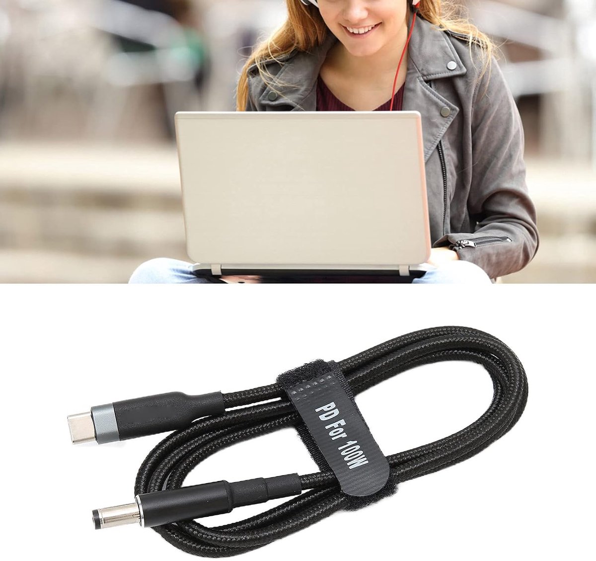 SnelShoppen - USB C naar DC Laptop Oplaadkabel 5.5 x 2.1mm 100W met Tinned Copper, 2M - Snellader voor Laptop met Dual Chip en 5A Ondersteuning