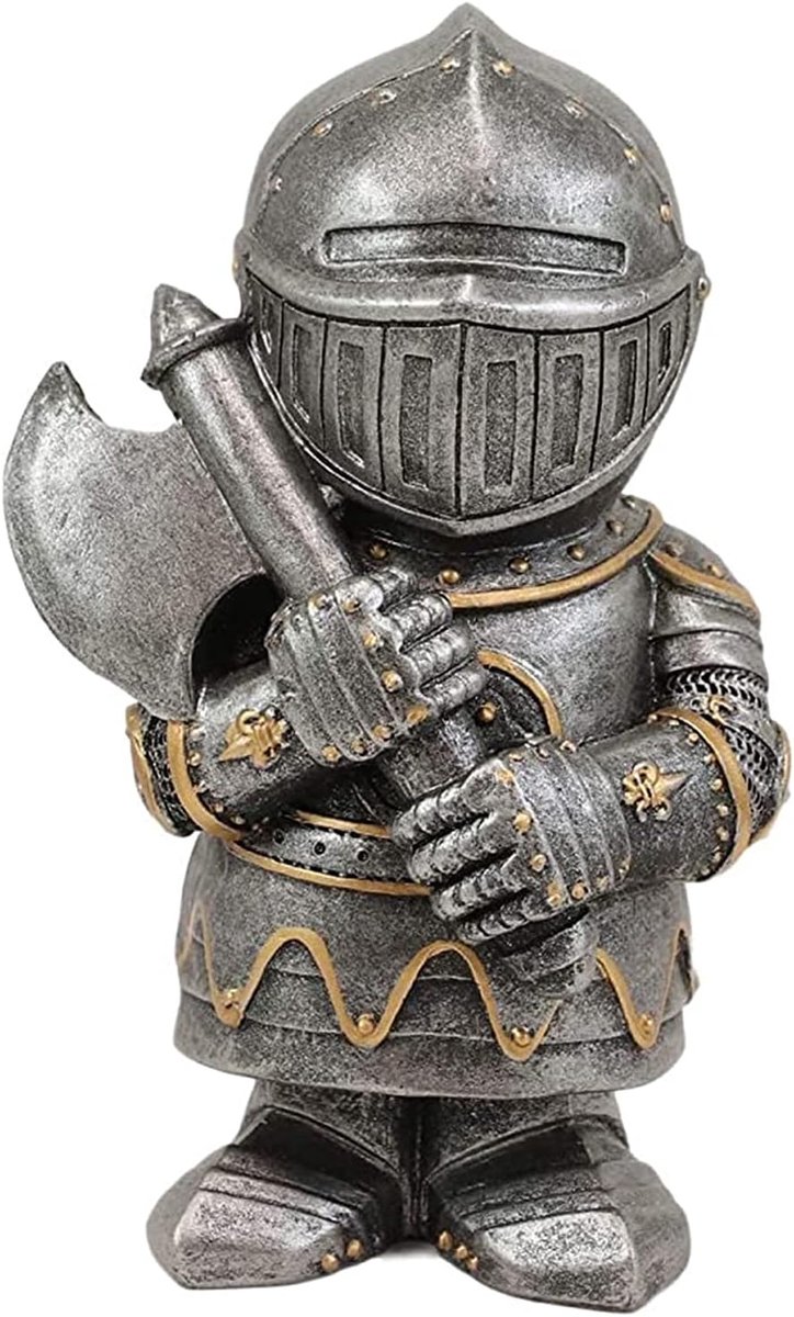 SnelShoppen - Knight Statue, Middeleeuwse Gnoom Bewaker van Kunststof, Gotische Tuinbeeld, Templaar Beeldje voor Tuinbescherming