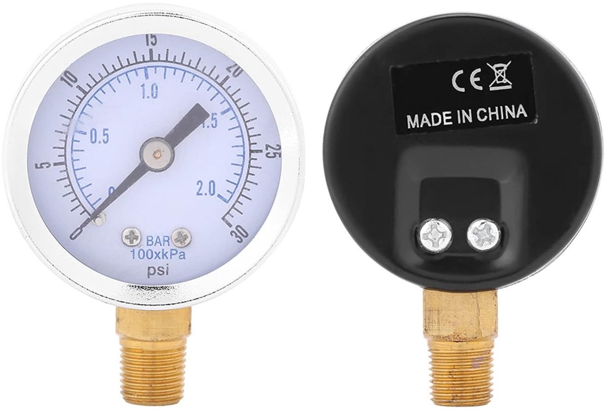 SnelShoppen - Hydraulische Drukmeter 0-30psi / 0-2bar - Mini Panel Mounted Drukmeter voor Water, Oliedruk en Luchtcompressor - Compacte en Draagbare D