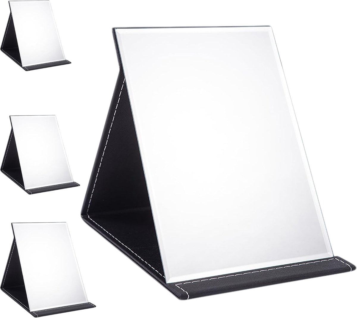 SnelShoppen - Opvouwbare Make-up Spiegel 26 x 18 cm - Super HD Reisspiegel met Meerdere Standen - Zwart PU Leer - Compact en Lichtgewicht - Ideaal voo