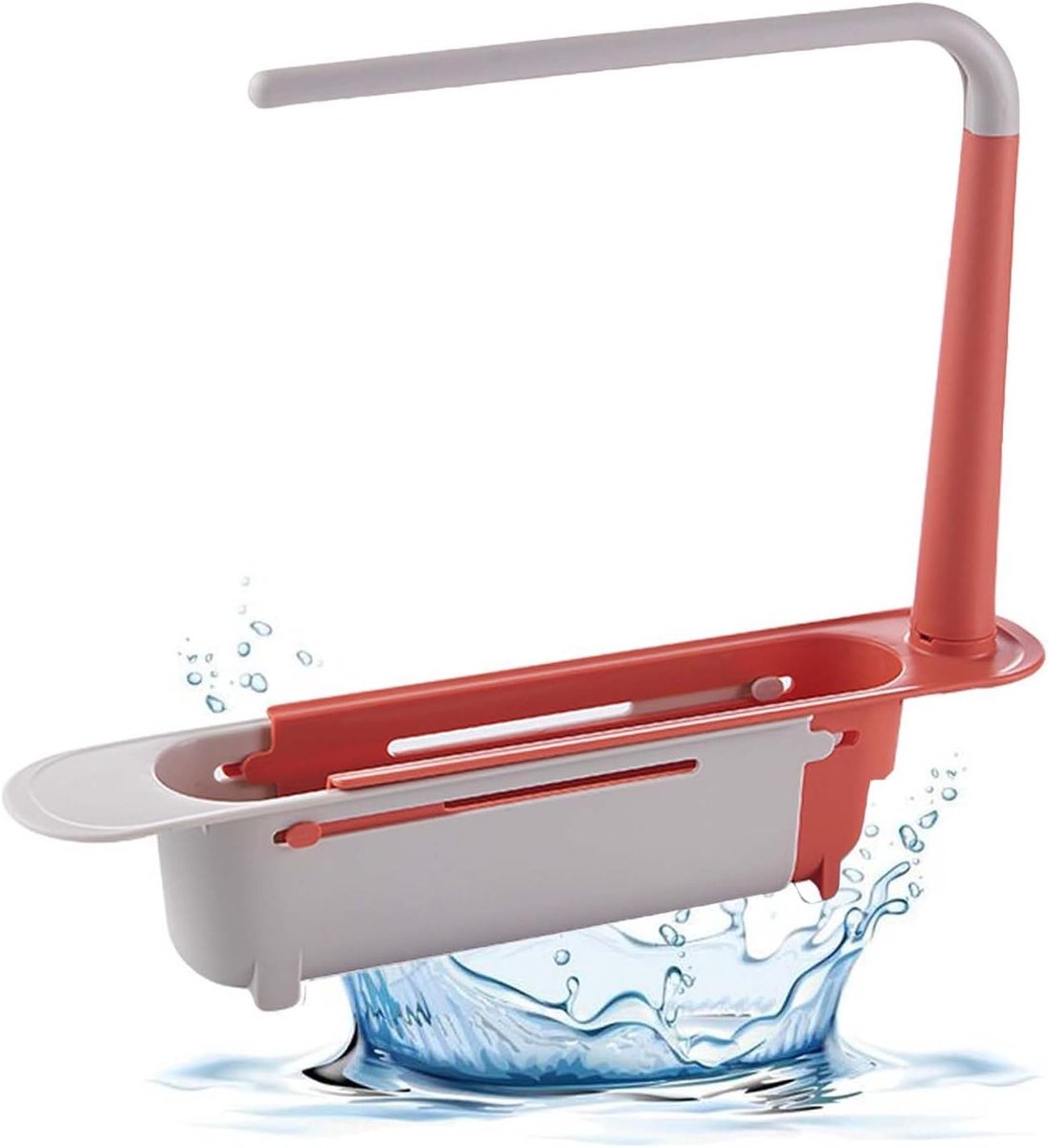 SnelShoppen - Verstelbare Sponshouder voor Keukenafvoer - Organisator voor Spons en Doeken - Rood - Geschikt voor Sinks van 23.5 cm tot 40 cm