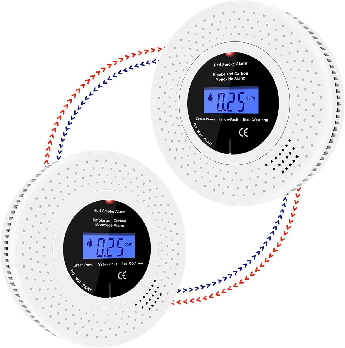 SnelShoppen - Draadloze Interconnected Rook- en Koolmonoxidemelder Set van 2 | LCD Display | 10 Jaar Levensduur | Batterij Aangedreven | Veiligheid vo