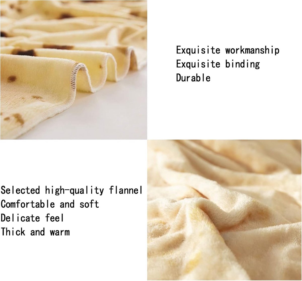 SnelShoppen - Tortilla Dekentje Dubbelzijdig Rond, Realistisch Eten Patroon, Zachte Flanel, 150x150CM, Ideaal voor Slaapkamer, Bank, Alle Seizoenen