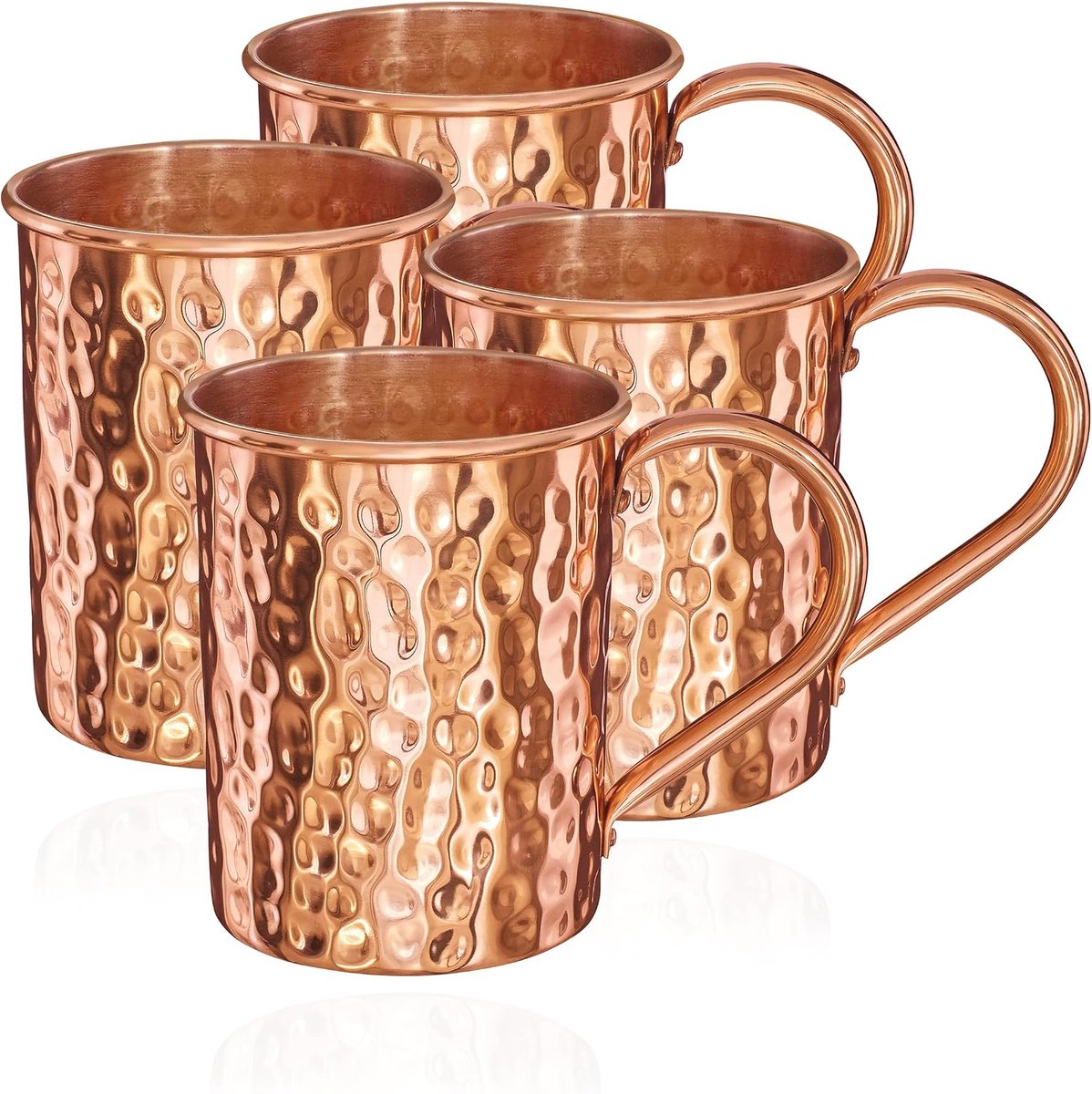 SnelShoppen - 4 x 145 g Koperen Mokken - 100% Koper Cocktailbekers - Moscow Mule 500 ml - Handgemaakt - Perfect voor Feest en Camping