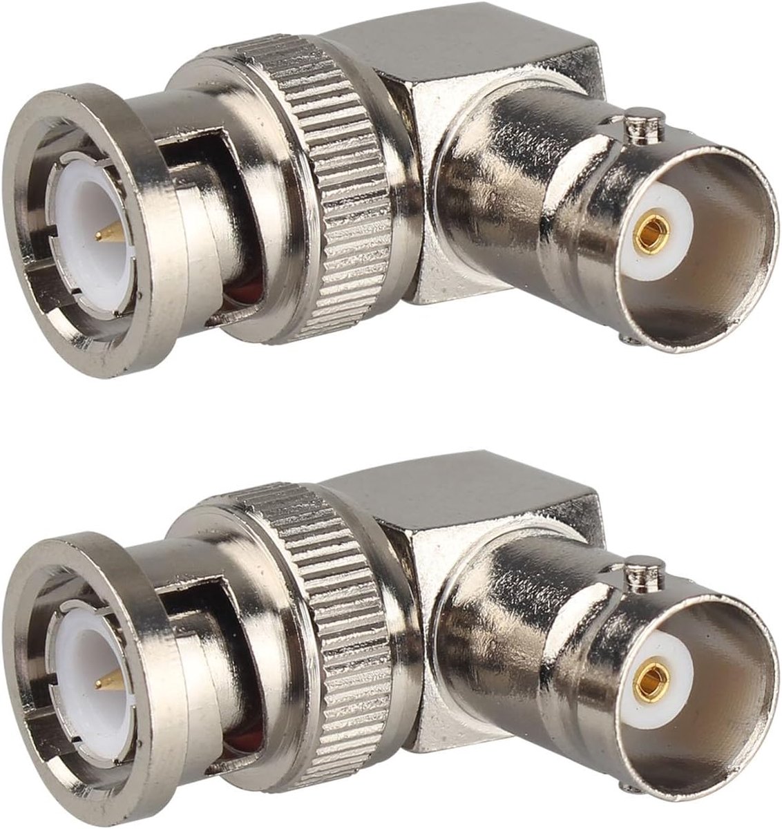 SnelShoppen - 2 Stuks BNC Male naar BNC Female Rechthoekige BNC Connectoren Elbo Adapter 90 Graden RF Coaxiale Kabel Geschikt voor Beveiligingscamera'