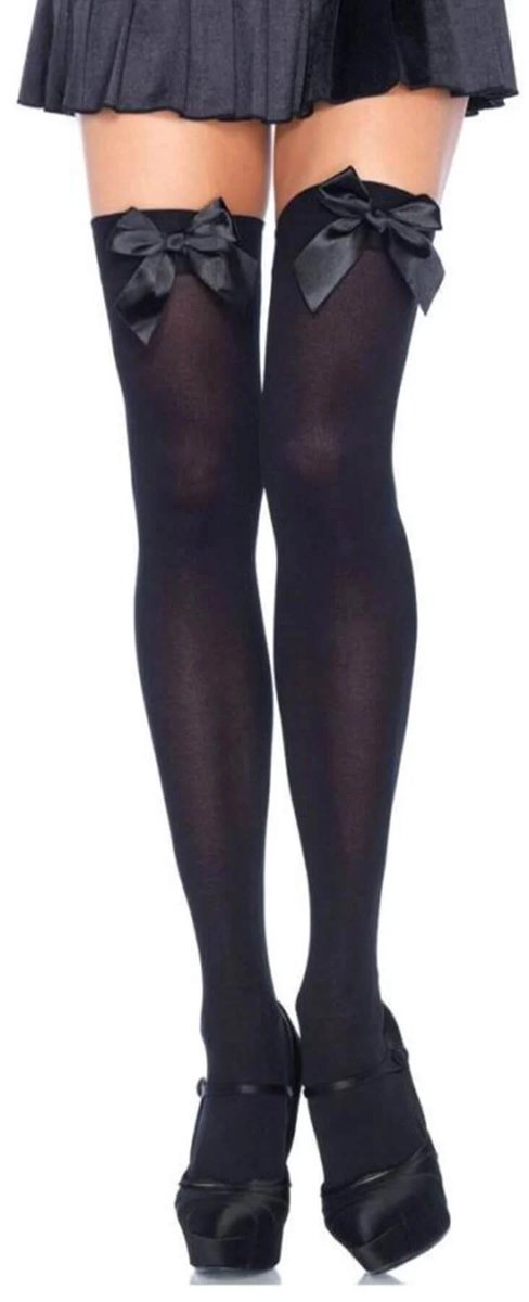 Zwarte Jarretelkousen met Strikdetail in Polyester en Lycra voor Dames in Maat XS tot XL