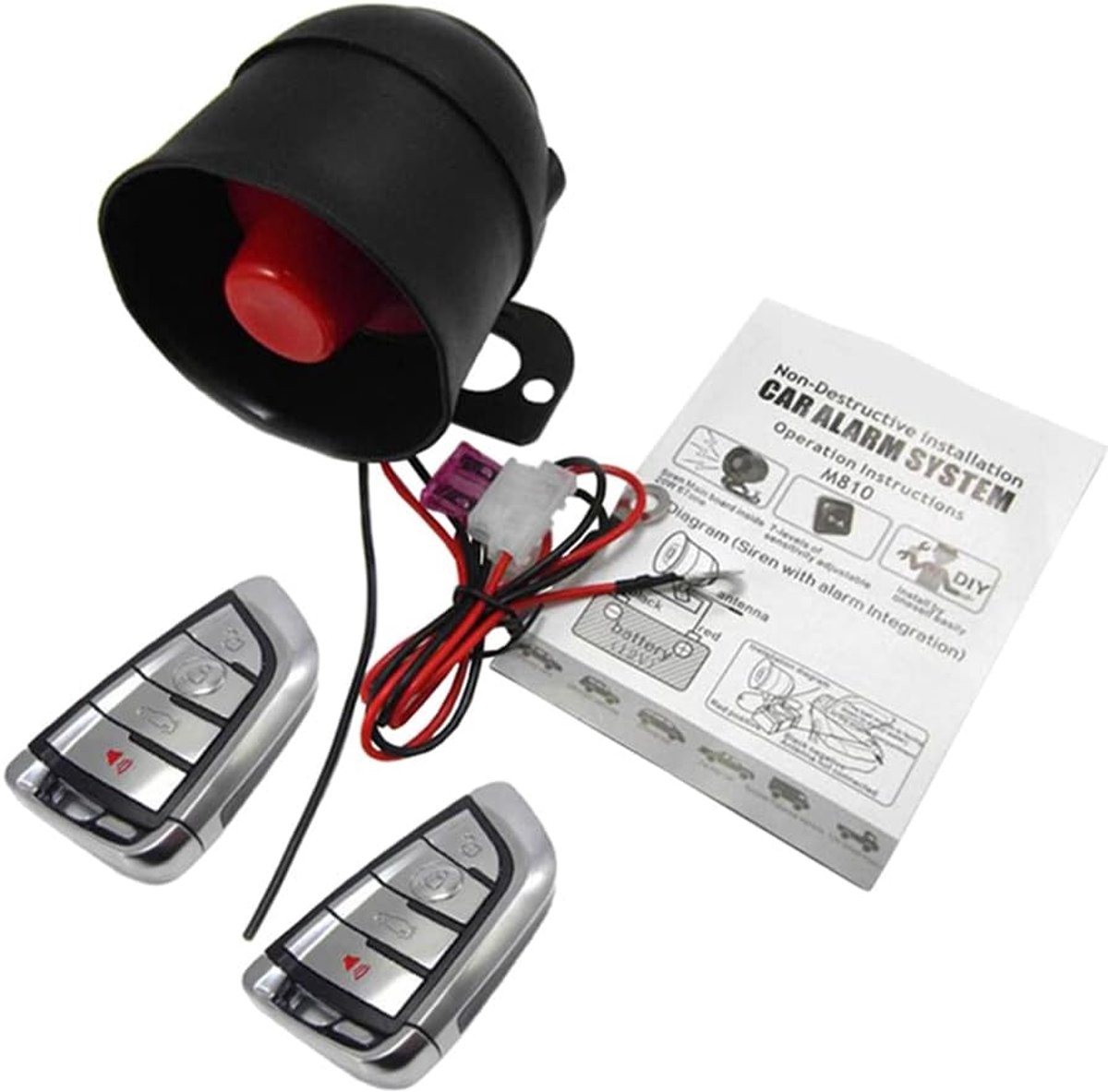 SnelShoppen - Baceyong Auto Alarm Systeem met Afstandsbediening 810-8131/810-8182 - Vibratie Anti-diefstal Systeem - Veiligheid Bescherming - Duurzaam