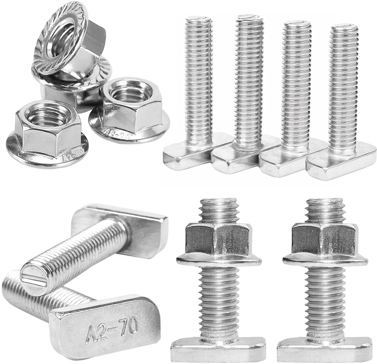 SnelShoppen - Set van 40 M10 x 25 Hammerkopbouten, RVS A2-70 met Borgmoeren voor Kassen, Zonnepanelen, Aluminium Profielen en Meer