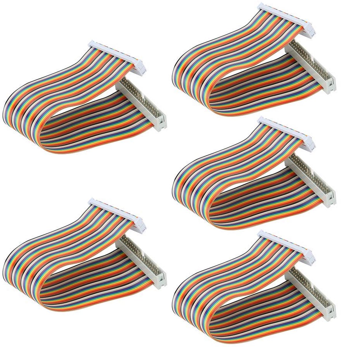 SnelShoppen - Ejoyous GPIO Flat Ribbon Kabel 40 Pins Flexibele Regenboog Kabel Verlengkabel Male Female 20cm Pack van 5 - Hoogwaardige Tinned Koper