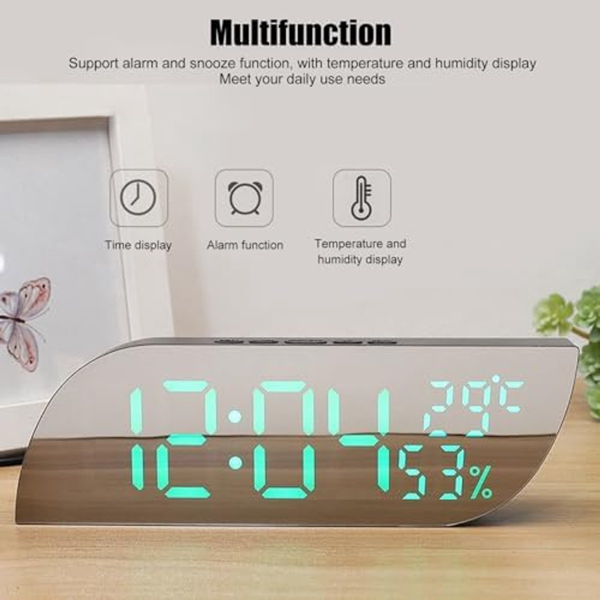 SnelShoppen - Digitale Alarmklok met LED Spiegelweergave, USB Oplader, Automatische Dimmmodus, 12/24 Uur Weergave, Moderne Elektronische Bureauklok vo