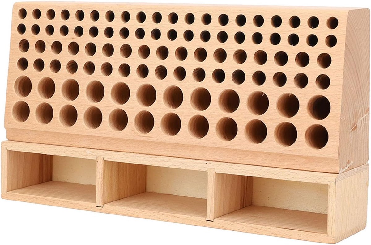 SnelShoppen - 98 Gaten Houten Gereedschap Houder voor Leerbewerking, DIY Organizer, Stevige Beukenhout, Handgemaakt, Opslag Rack voor Leerbewerking en