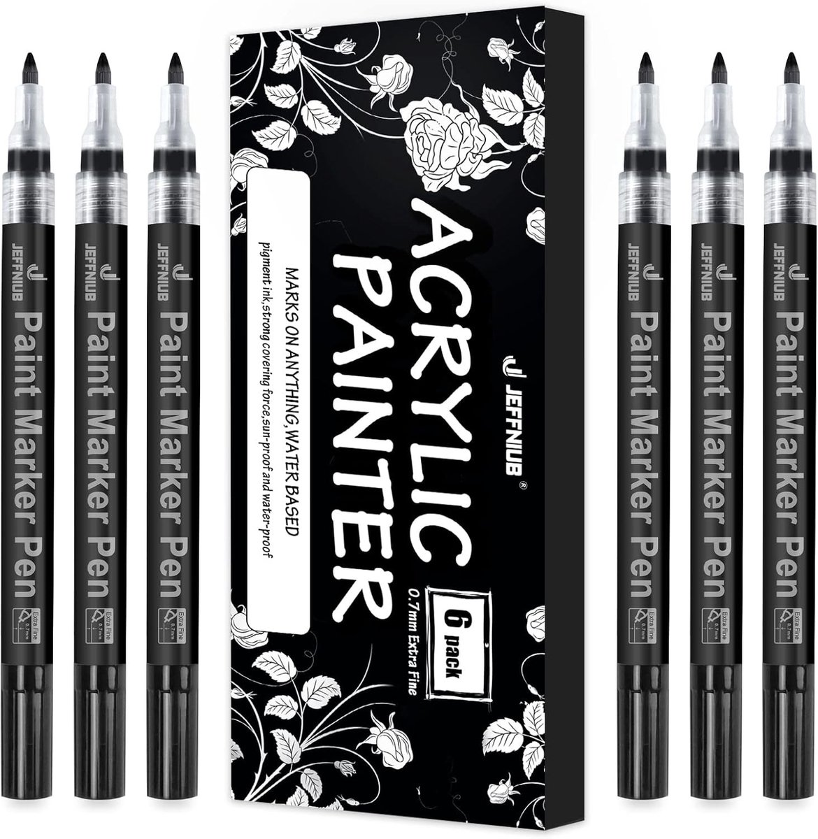 Permanente Acrylstiften - Zwart - Fijne Punt 0,7 mm - Watervaste Markers voor Diverse Oppervlakken - Voor Kunstenaars en Volwassenen