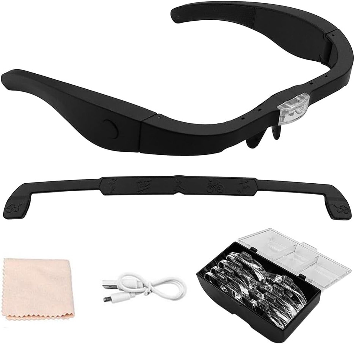 SnelShoppen - Head Magnifier met 2 LED Lichten - Oplaadbare LED Vergrootglazen met 4 Afneembare Lensen 1.5X 2.5X 3.5X 5X Vergroting - Lichtgewicht en