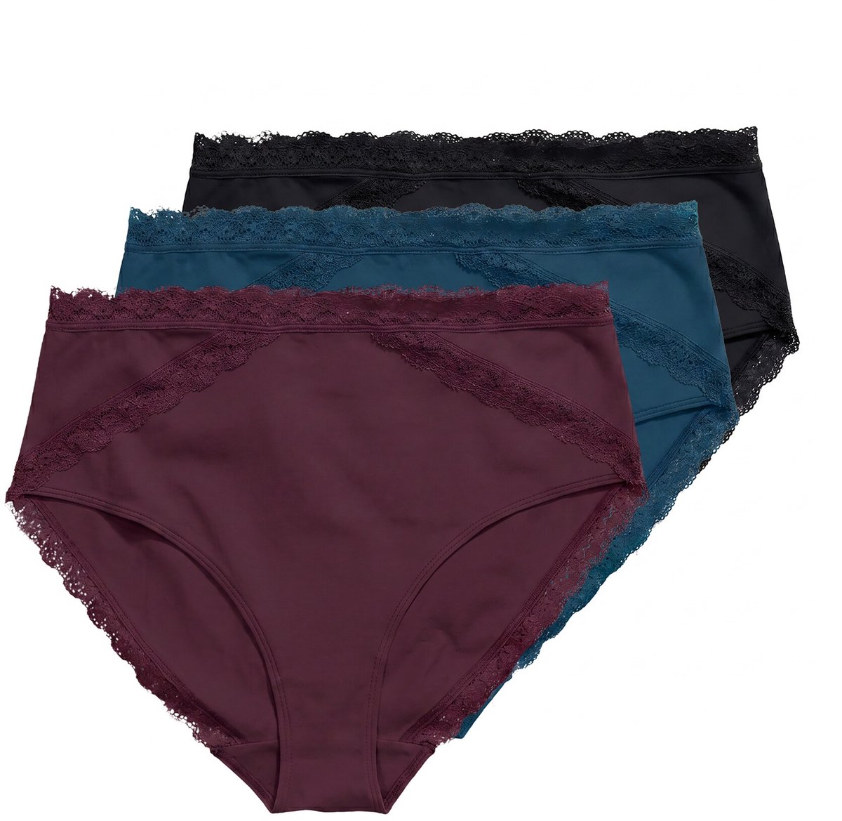 Ulla Popken - Dames - Midi-slips set van 3 kanten tailleband - Donker wijnrood - Maat 58+