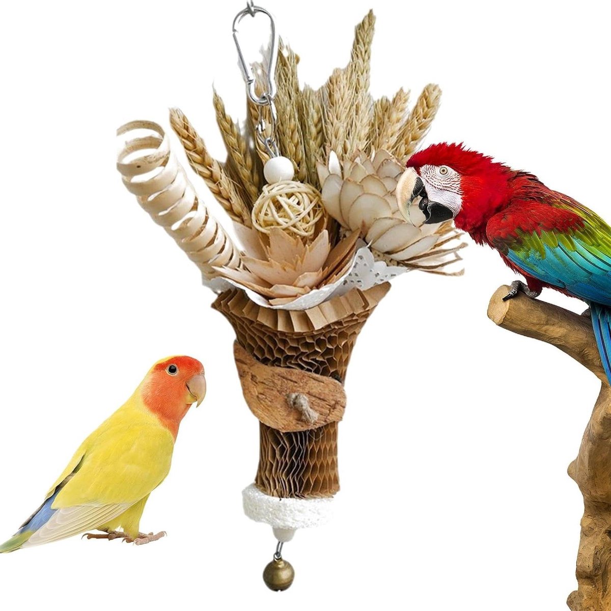 Vogel Speelgoed - Papegaai Kauw Speelgoed - Vogelkooi Verrijking - Natuurlijke Tarwe Oor Hout - 28 x 14 cm - Houtkleur