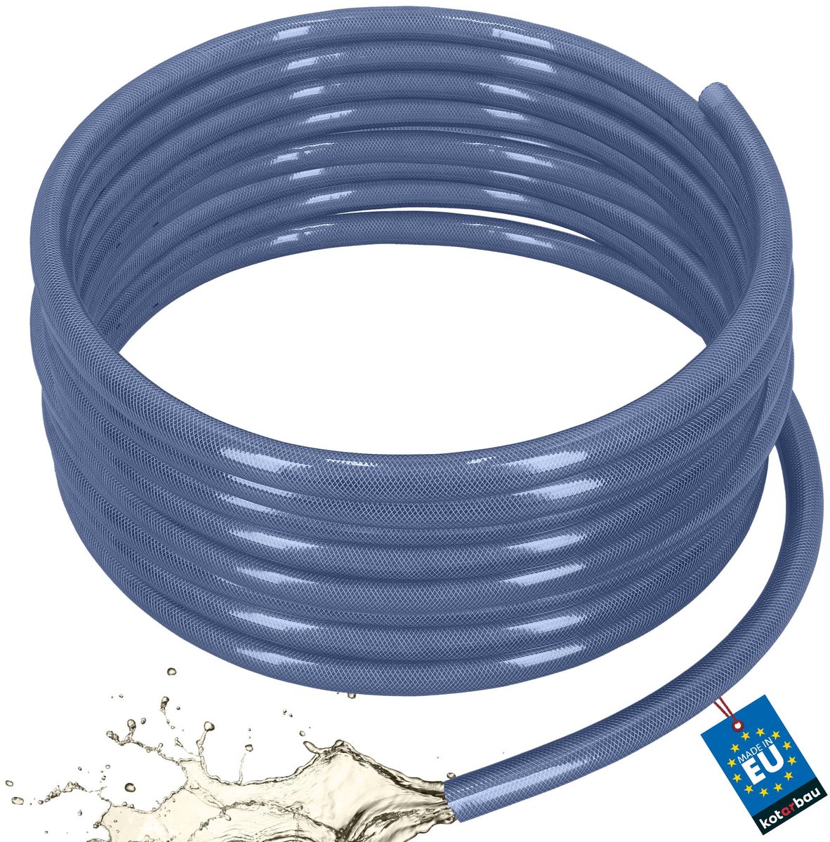KOTARBAU® Persluchtslang ø 25 mm / 4 mm - Compressorslang - Luchtslang 25 m - PVC-slang met Weefselinleg - Waterslang - Transparant - Blauw