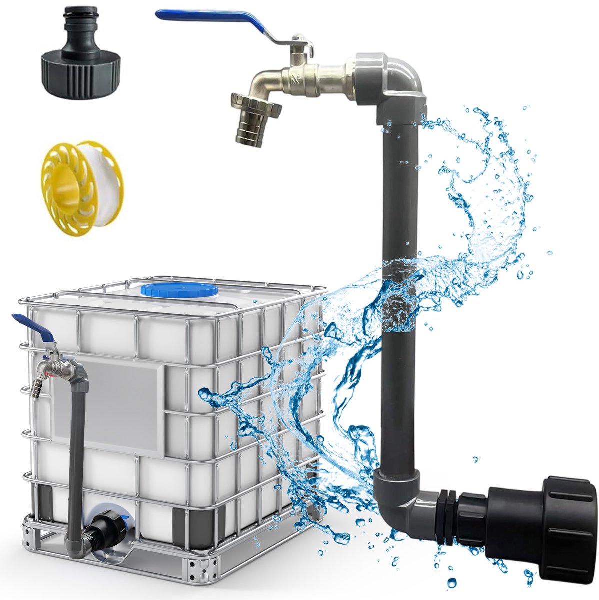 IBC Adapter met Messing Kraan - Tankadapter - S60x6- Voor 1000L Regenwatertank - Zwanehals - IBC Adapterafvoerkraan - Voor Waterbesparende Irrigatie