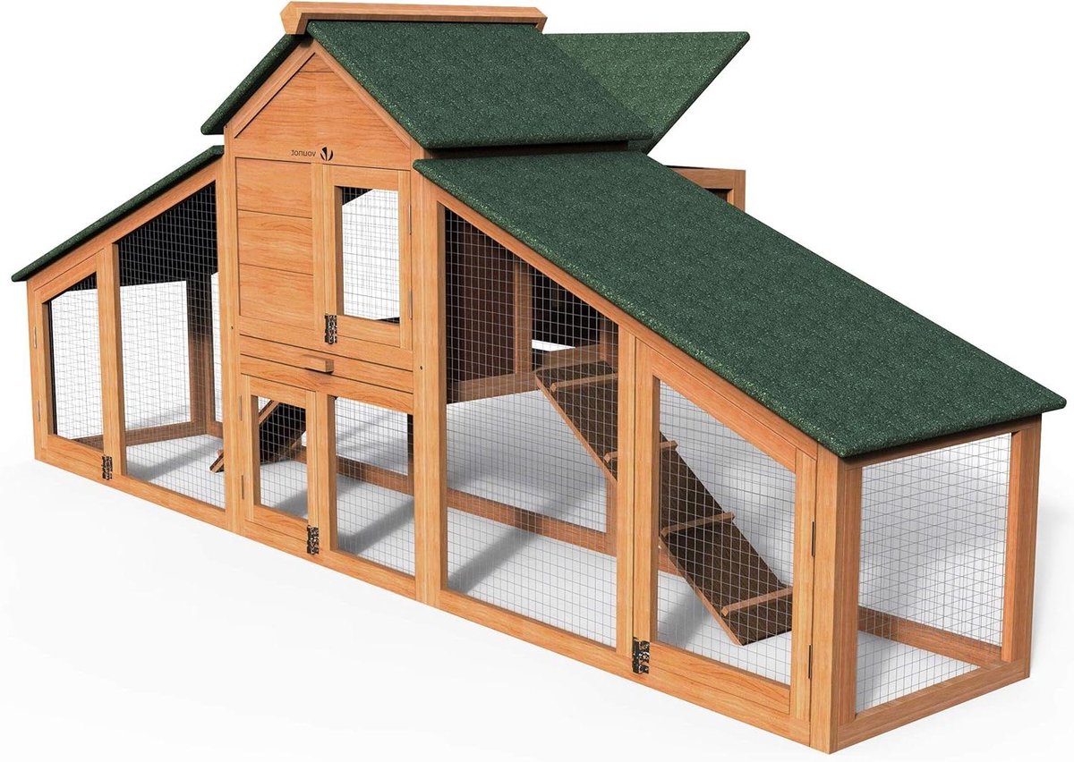 Houten kippenhok - Dierenverblijf - Kippen houden - Met nestkast - 210 cm - Houtkleur