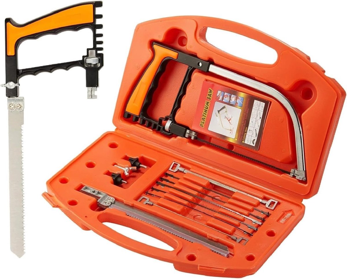 Thijox - Handzaag Beugelzaagset 13-in-1 Multifunctioneel met 8 HSS Stalen Zaagbladen en Draagtas, Voor Hout, Metaal, Glas, Tegels, Keramiek, Doe-Het-Z
