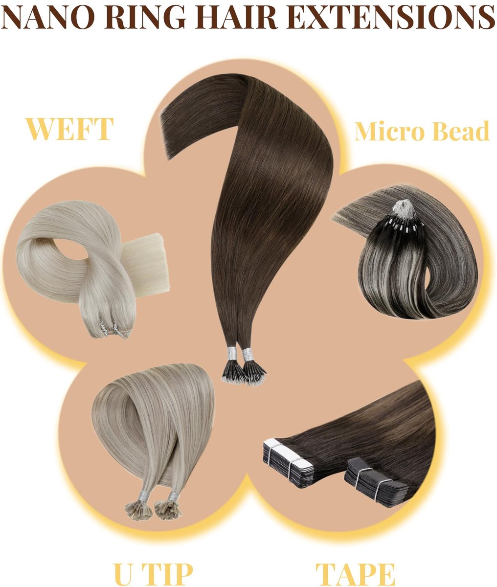 SnelShoppen - Nanoring Extensions Echt Haar Lichtbruin 60cm - Luxe Haarverlenging voor Feest, Bruiloft en Dagelijks Gebruik