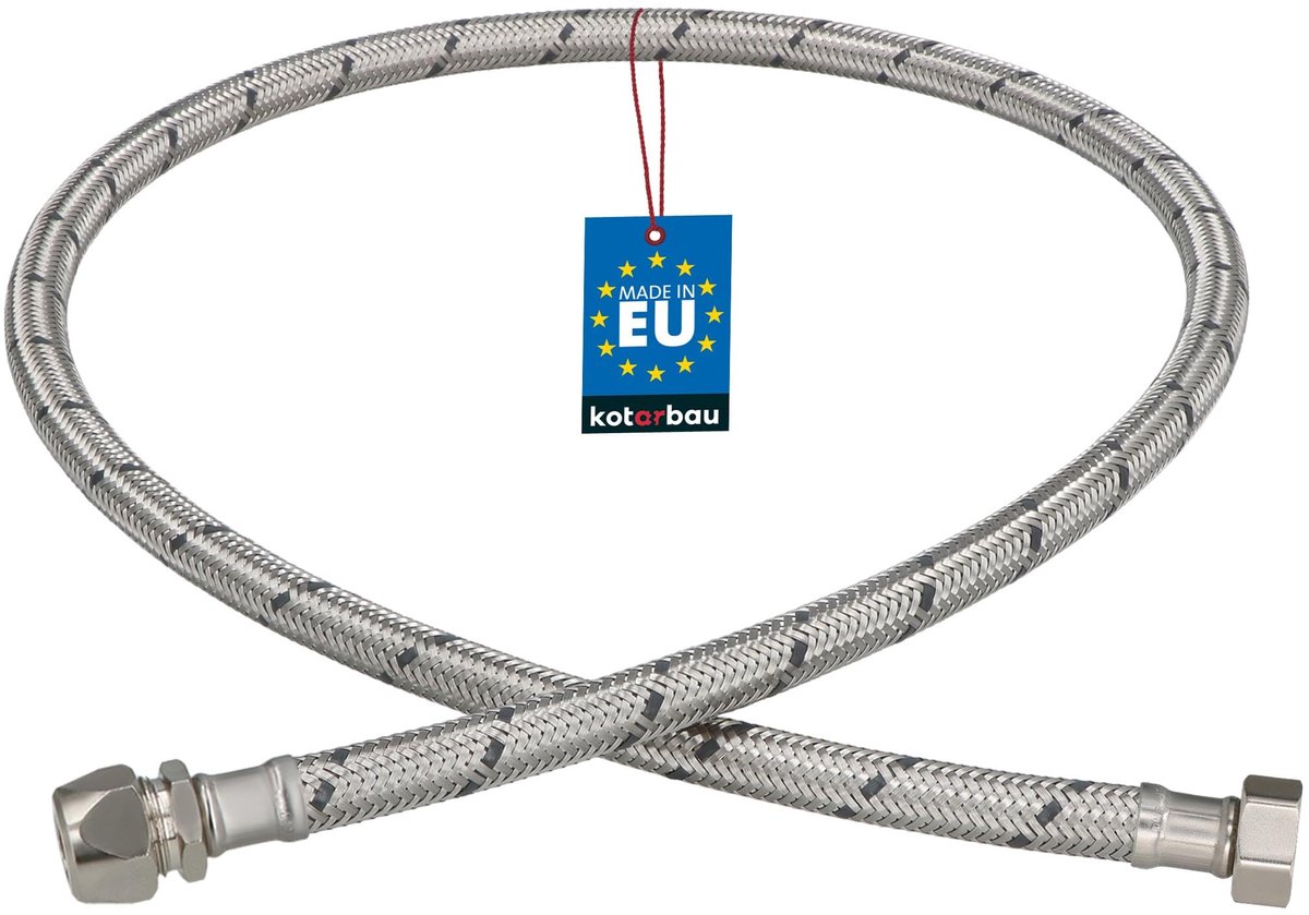 KOTARBAU® Flexibele Aansluitslang 3/8"x3/8" - Aansluitslang Armatuur 100 cm - Flexibele Kraanslang - Wartelmoer x Knelkoppeling - Sanitaire Aansluitslang - Gevlochten Roestvrijstalen Aansluitslang - Zilver
