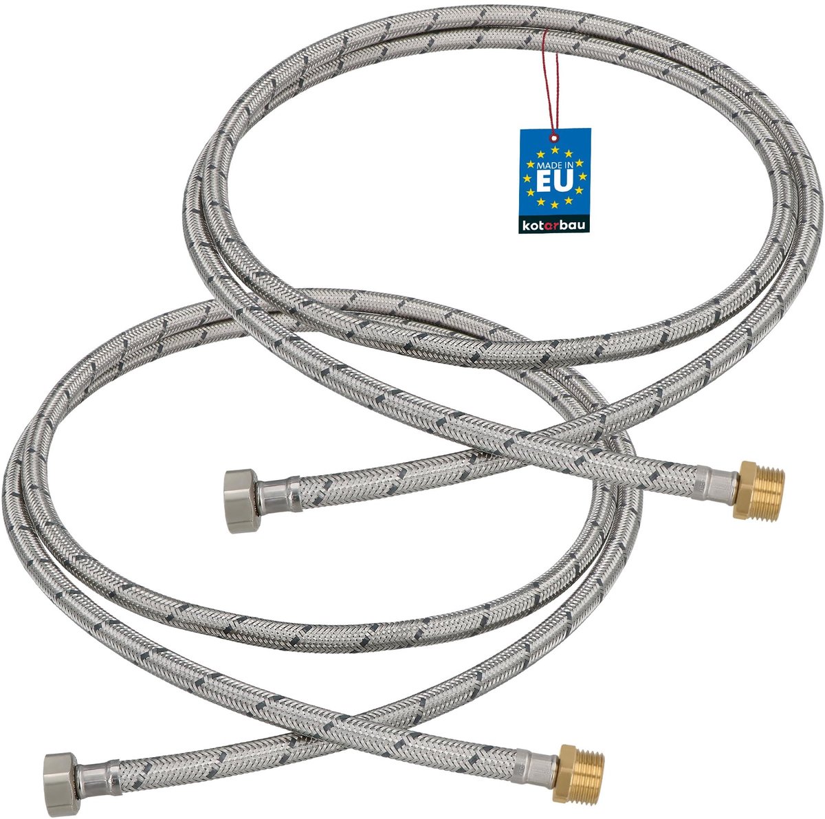KOTARBAU® 2 Stuks - Flexibele Aansluitslang 1/2"x1/2" - Sanitaire Aansluitslang 200 cm - Flexibele Kraanslang - Buitendraad x Binnendraad - Aansluitslang Armatuur - Gevlochten Roestvrijstalen Aansluitslang