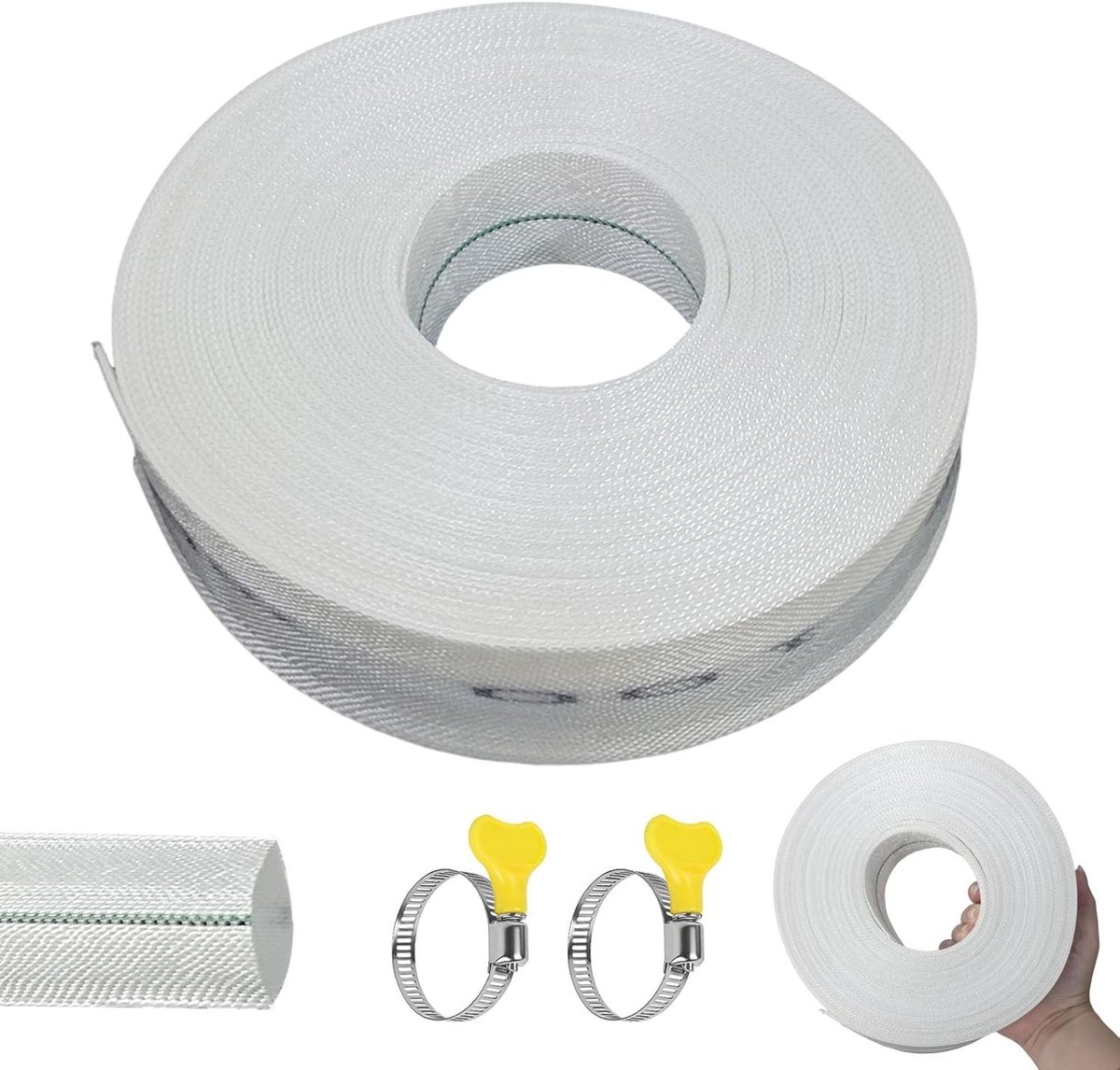 Woven Tuinslang 20 m, Diameter 32 mm, Vouwbare Slang met Slangklem, Afvoerslang voor Dompelpompen en Zwembaden, Wit, Tuinaccessoires, Waterafvoer, Slang voor Buitengebruik